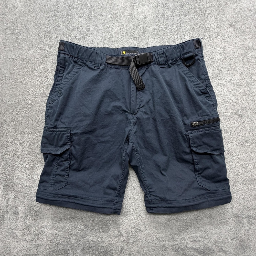 B.C. Clothing Co. Shorts Mens XL Blue Cargo Canvas Belted Pockets Convertible